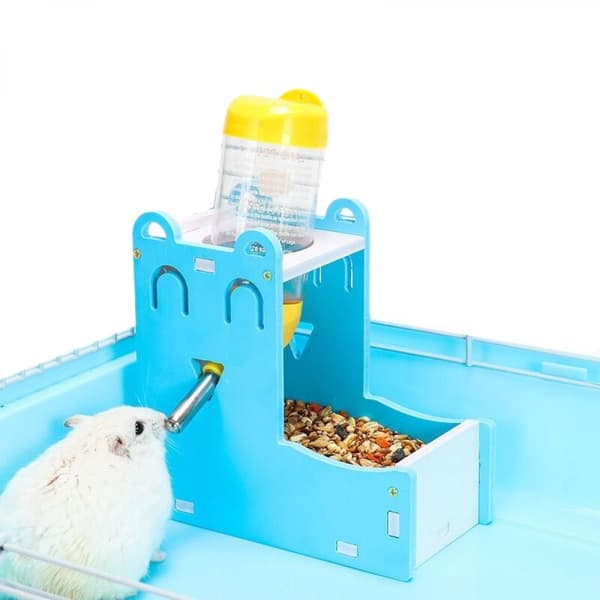 Hamstervattenflaskställ, vattendispenser för smådjur med flaska och mat för dvärghamster, mus, råtta, igelkott