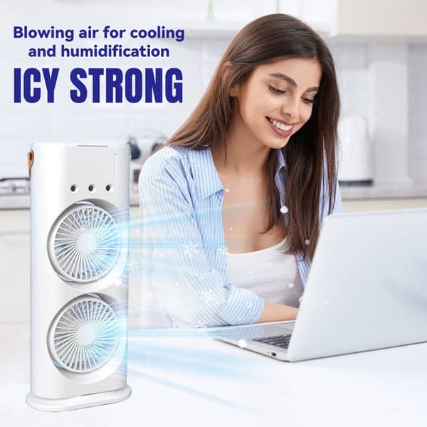Stille Skrivebordsventilator, Tårnventilator med 3 Hastigheder og Luftfugter, USB Tårnventilator, Farverige Lys