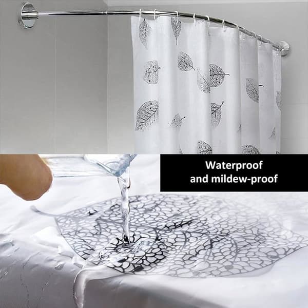Tvättbart, vattentätt, mögelresistent duschdraperi 180 x 200 cm - vit geometrisk polyester, viktad fåll