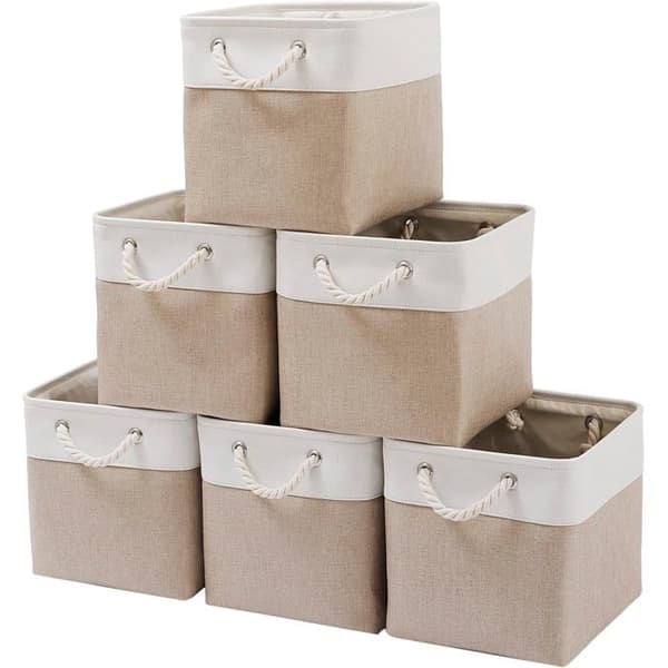Sæt med 6 store foldbare stofopbevaringskasser med reb, 28 x 28 x 28 cm, til hjemmet.