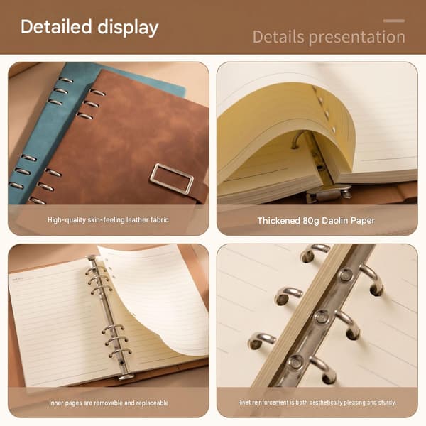 1 x A5 Løsbladet notesbog — Ensfarvet PU-læderomslag; velegnet til studie- og kontorbrug. dark blue