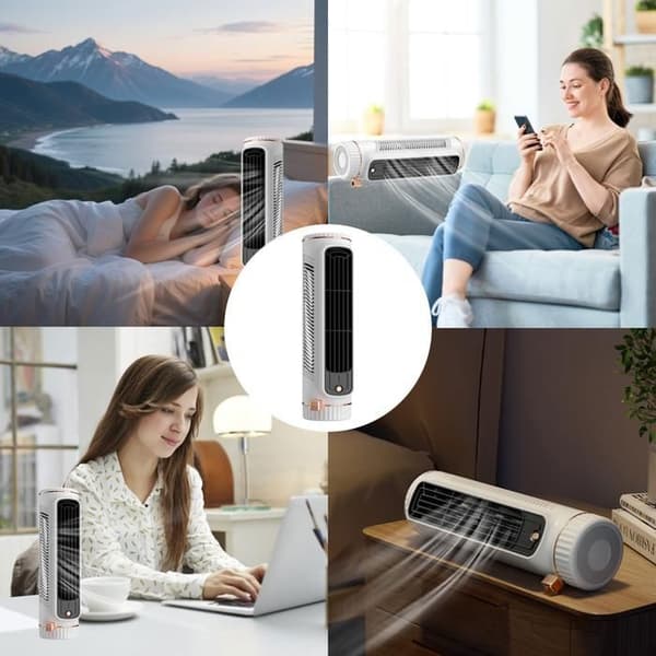 Stille tårnventilator, luftkøler, klimaanlæg, tårnventilator, 3 hastigheder, USB genopladelig, grøn