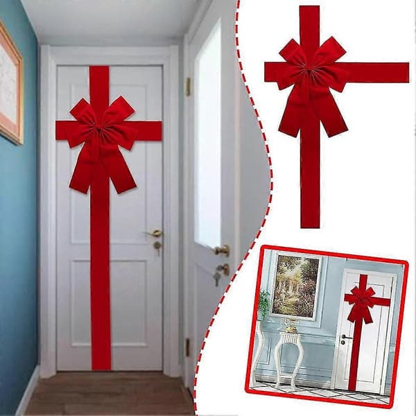 Julskåpsdörrband Stor Röd Rosett Stor Dörrspets Julgransrosett