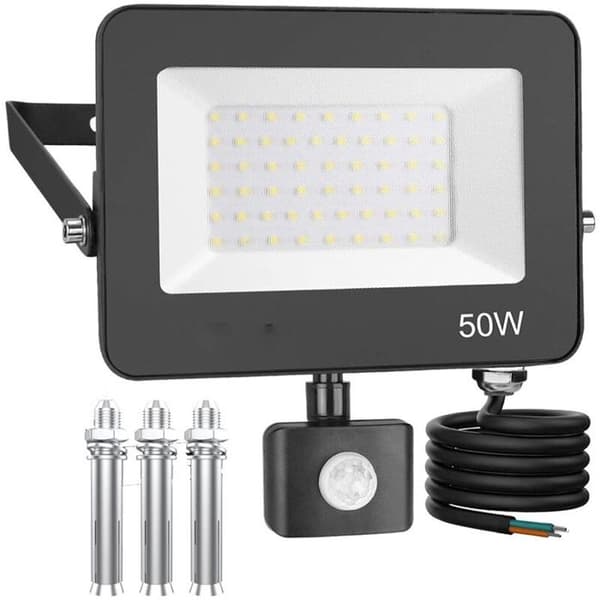 50W 5000LM Utendørs LED Flomlys med Bevegelsessensor, IP66, 6500K