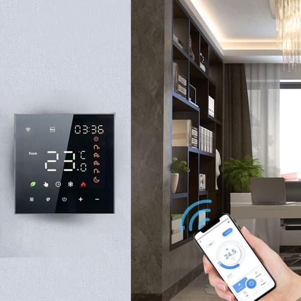16A WiFi Smart Termostat, Programmerbar (5+2/6+1), Stemmestyring – Sort