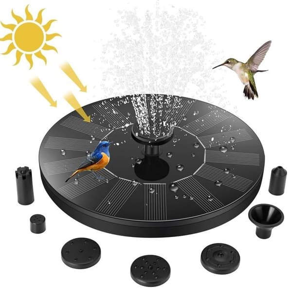 Udendørs Solar Havefontæne - 1.5W Pumpe, 7 Dyser, 30-50cm Stråle, Sort