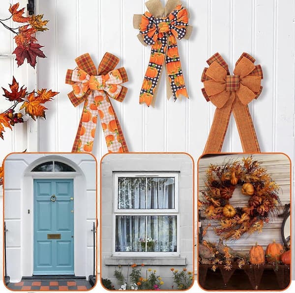 Thanksgiving sløjfe ornament, efterårssløjfe til krans, 3 stykker efterårshøstdekorationer
