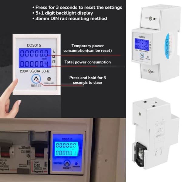 Enfas energimåler 5-80A 230V 50Hz LCD - Digital wattmeter