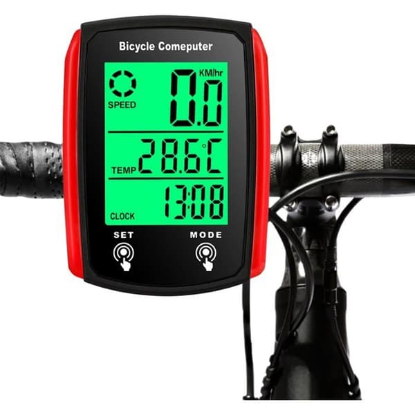 Cykelcomputer, IP54 vandtæt cykelcomputer med LED-baggrundsbelyst display, speedometer og cykeltæller