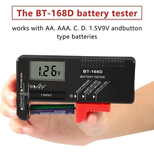 Universell Digital Batteritester - AA AAA CD 1.5V 9V, Bærbar LCD