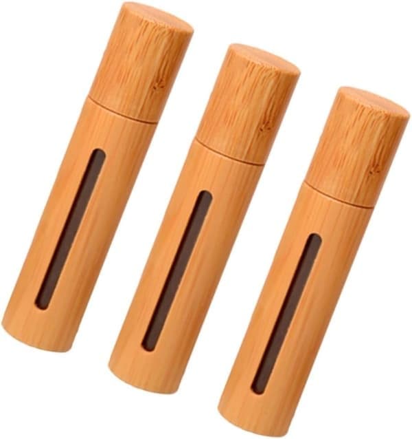 st 10 ml påfyllningsbar parfymflaska med roll-on, bambulock, transparent fönster, tom flaska