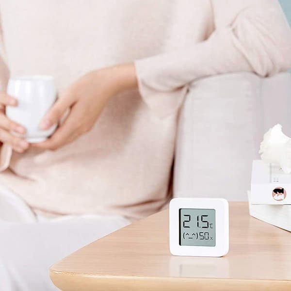 Indendørs termometer og hygrometer med 1,5\" LCD-skærm, Bluetooth, CR2032-batteri, hvid