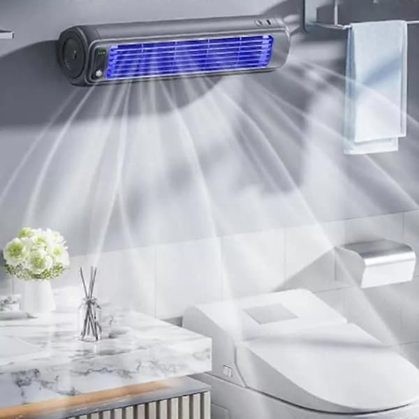 Ace bærbar køleventilator, genopladelig og lydløs, med 3 hastigheder, grå.