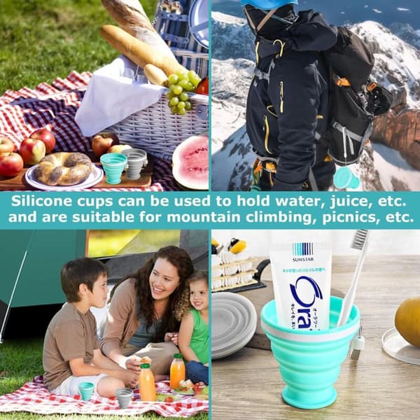 Sæt med 2 sammenklappelige kopper, foldbare glaskopper, sammenklappelige kopper, med låg, ideel til vand, juice, camping, bjergbestigning