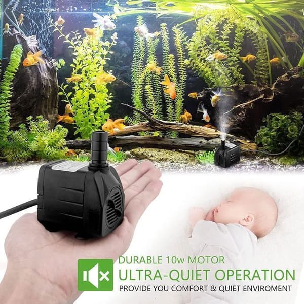 Minivattenpump (10W), fontänpump med 1,5 m strömkabel, för akvarier, dammar, fontäner, statyer