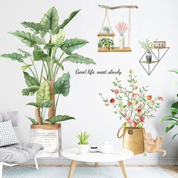Väggdekal Tropiska Blommor - PVC - 30x90 cm (x2) - Palmblad
