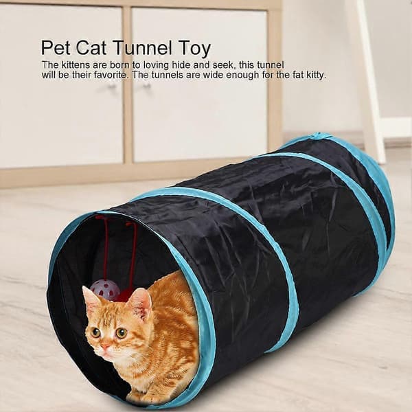 Sammenklappelig polyester kæledyr kat tunnelrør legetøj med knitrende papir kighul raslebold leg glad