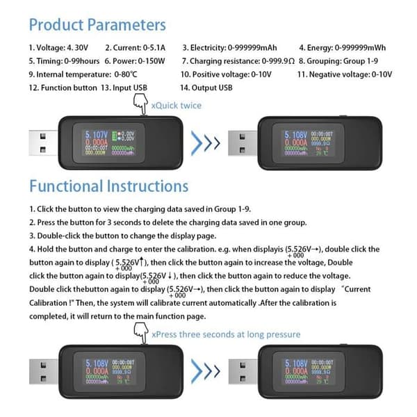 USB-testeri volttimittari USB-yleismittari jännitetesteri jännitevirran testeri USB-tehomittari