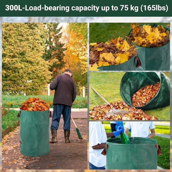 Återanvändbara trädgårdsavfallspåsar 300L x2 - PP 150gsm, vikbara, 4 handtag, vattentäta