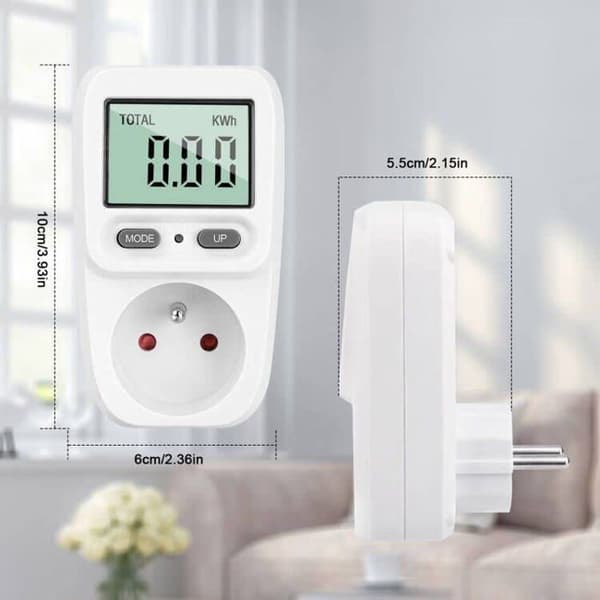 Standard plug-in wattmeter - 3680W maks. - Måler V/W/kWh/Hz - Strømafbrydelsesbackup