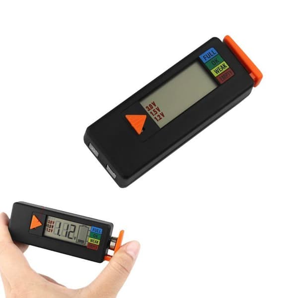 Digital batteritester i lommestørrelse - 1,5–9V rækkevidde - LCD-skærm - Sort