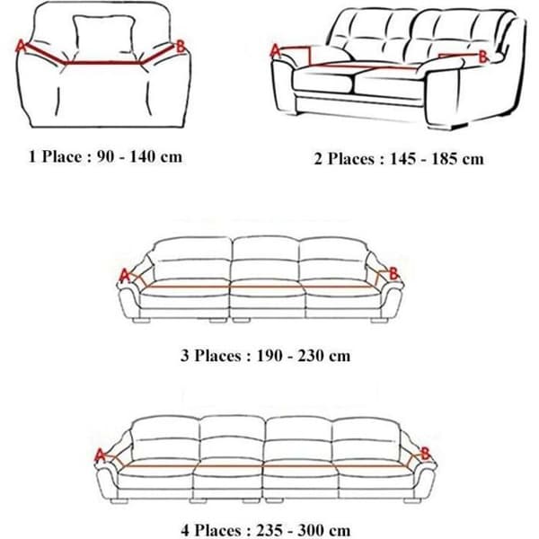 Sofatrekk med armlener, tøyelig 3-seter 190-230cm