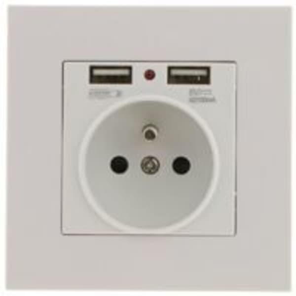 Vægmonteret stikkontakt med dobbelte USB-porte - Oplader til iPhone/Android (fransk stik)
