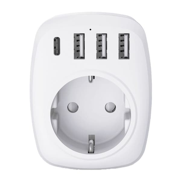 EU/UK Rejseadapter - 4 USB-porte - Hvid - Voltman