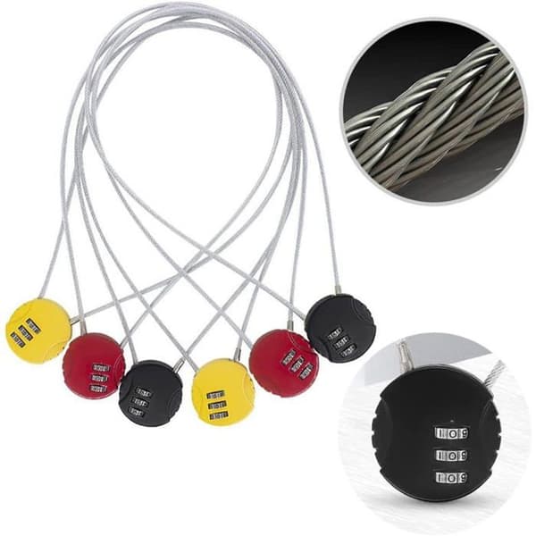 Kombinationshänglås, 3-siffrigt kombinationslås - 50 cm stålkabel - 16 mm diameter - 3-pack