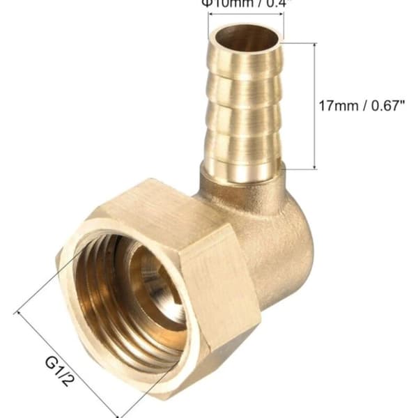 Mässing hullingförsedd slangvinkel 10 mm x G1/2 invändig slangkoppling med svängmutter för vatten, bränsle och luft - 2-pack