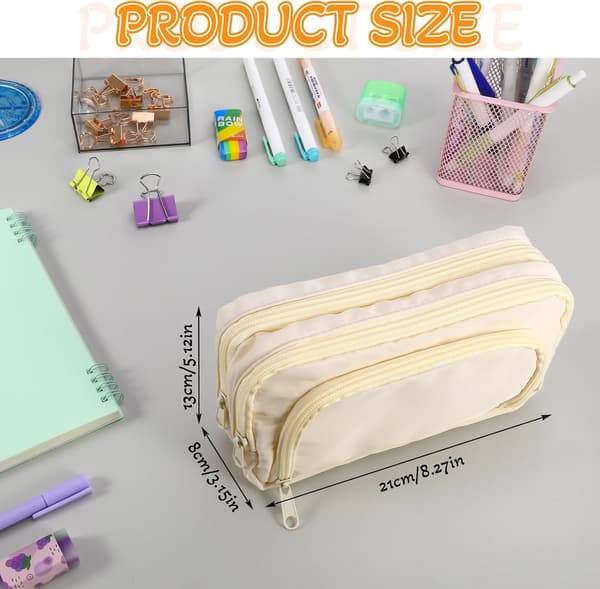 Aprikos Penalhus med Rom Stor Multifunksjonell Preppy Skrivesaker Organizer Krem Cream