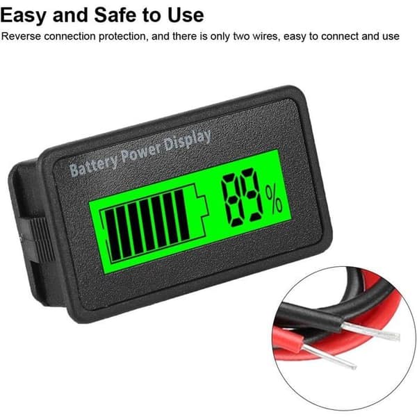 12-48V Batterikapacitetsindikator Voltmeter med Grøn Baggrundsbelyst LCD - % Display