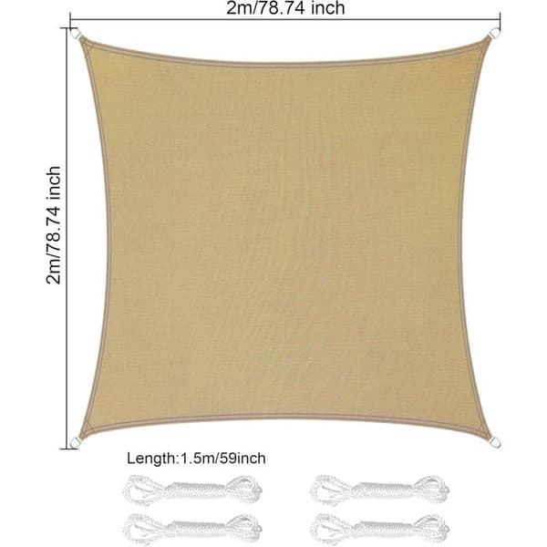 Rektangulært solseil 2x2 m - UV-bestandig vanntett polyester, sandfarge