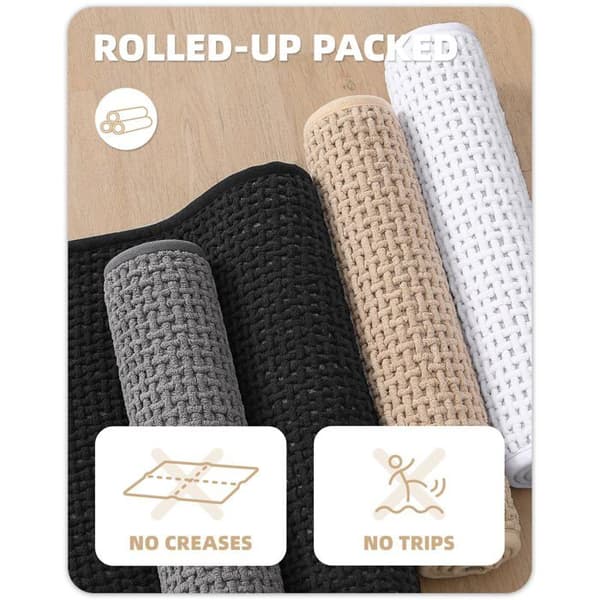 Sklisikker badematte 44 x 75 cm - Absorberende chenille, hurtigtørkende, vaskbar, beige