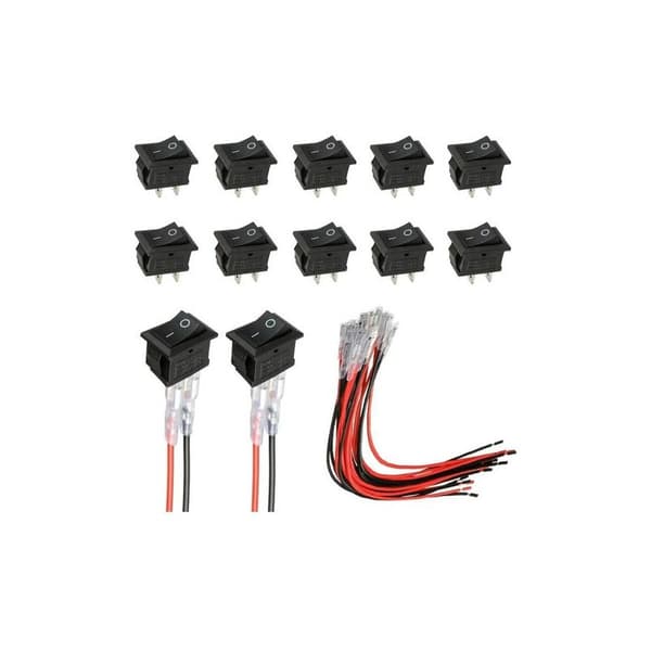 Mini T85 KCD1-101 vippebryter, 2-pins SPST vippebryter med ledninger, svart (10 stk)