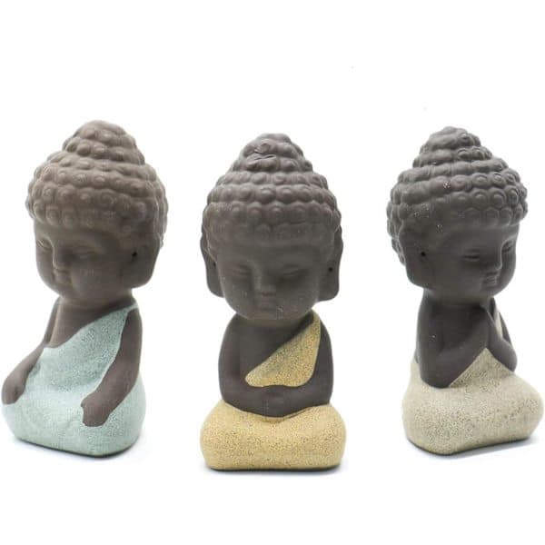 4 stk Mini søte keramiske Buddha-statuer, små bedårende munkfigurer
