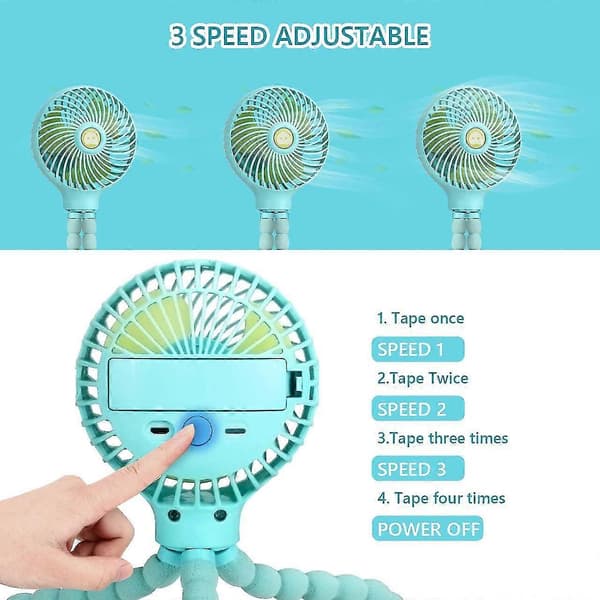 USB-ventilator, Mini Støjsvag Ventilator, Barnevognsventilator, med Fleksibelt Stativ, Bærbar 3 Justerbar Hastighed, til Camping, Kontor