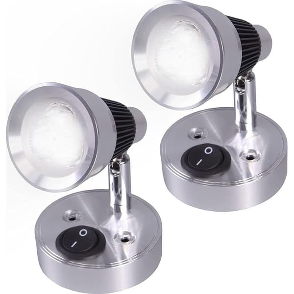 12V LED Spot Veggleselampe 2 stk Auto LED-lys Justerbar bryter Interiør Campingvogn Van Lys for Bobil, Camper Van, Båt (Kald Hvit)