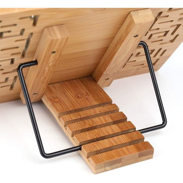 Bokställ i bambu med elegant ihålig retrodesign, justerbart bokställ för kök, kontor, böcker, surfplatta och PC