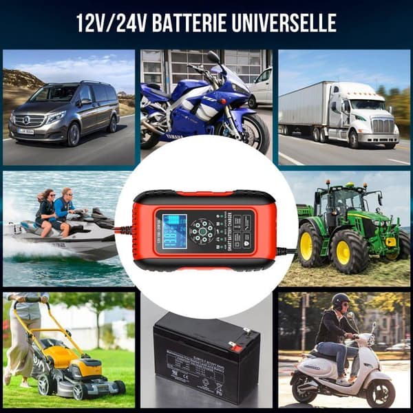 10A batterilader - 12V/24V - LCD-skjerm - Vedlikeholdslading