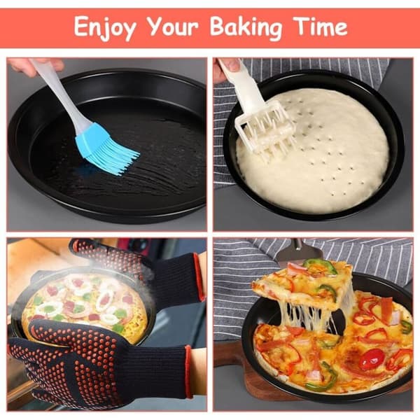 Sæt med 2 pizzabageplader, 16,3 cm diameter, runde bageforme i kulstofstål med non-stick belægning, pande til