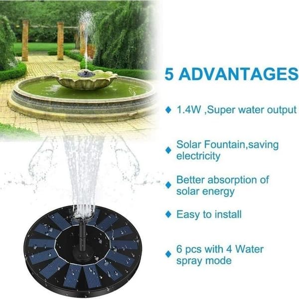 Solfontänpump 1.4W 150 L/h Ø16 cm, 4 munstycken, IPX8