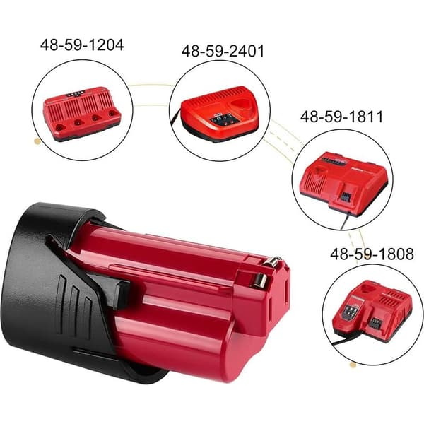 2 STK Milwaukee M12 Litium Erstatningsbatteri for 48-11-2440 Batterikapasitet 3000