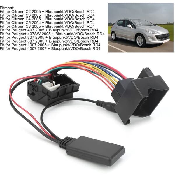 Bluetooth 5.0 AUX-IN lydadapterkabel for Citroen C2/ C3/ C4/ C5/ C6 biler med mikrofon