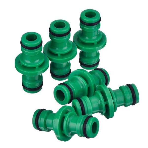 Dubbel hankoppling för slang, dubbelnippel 5×1.6 (grön) - 6-pack - Ø16 mm - robust plast