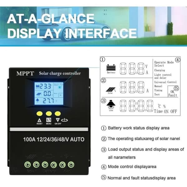 100A MPPT Solar laddningsregulator 12V 24V 36V 48V LCD-skärm Batteri Smart regulator Max 100V Dubbel USB-ingång