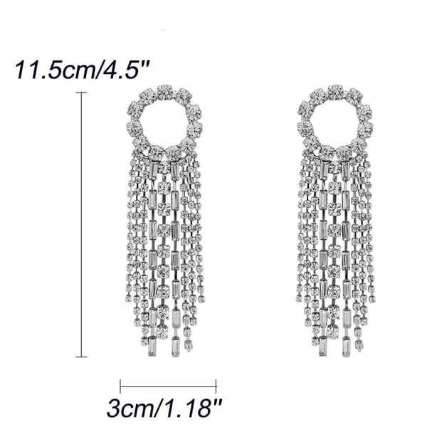Mode Kvinder Øreringe Sølv Kvast Fuld Rhinestones Ring Lang Kæde Dråbe Dingle Øreringe Smykker til Kvinder
