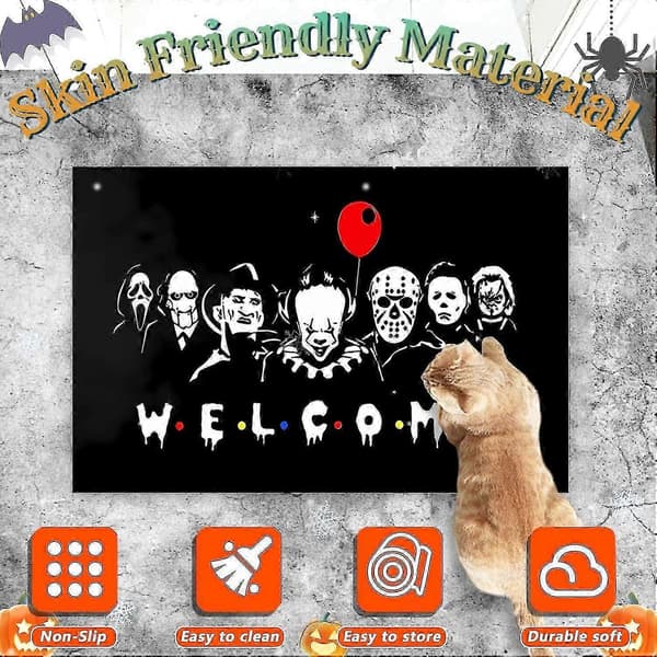 Gyser Halloween Velkomstmåtte - 40cm X 60cm, Perfekt Efterårs Udendørs Indretning Til Din Fordør, Lagdelt Dørmåtte, Vaskbart Tæppe Til Veranda