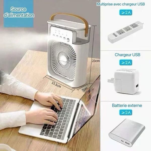 3-i-1 Miniblæser - Hvid - USB - Lydløs - 3 Hastigheder - LED