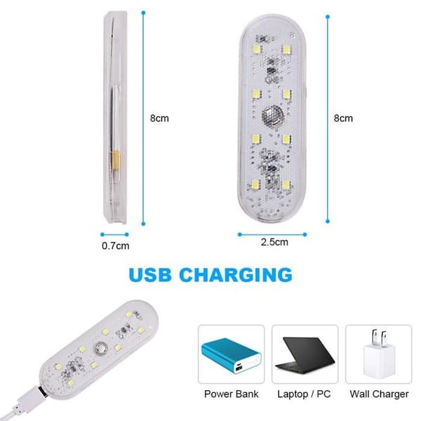Bilinteriørbelysning, 2 stk. 8 LED hvitt lys berøringsbryter bilinteriørlampe, LED bilinteriør uten